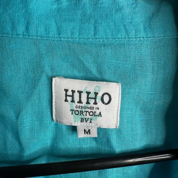 Hiho Designed in Tortola Button Up Top Womens Sz M Turquoise 100% Linen Coastal - Picture 5 of 11